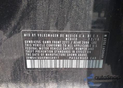 2017 Volkswagen Golf Gti Autobahn 4-Door/S 4-Door/Se 4-Door/Sport 4-Door z USA, uszkodzony, nr VIN 3VW547AU5HM034817